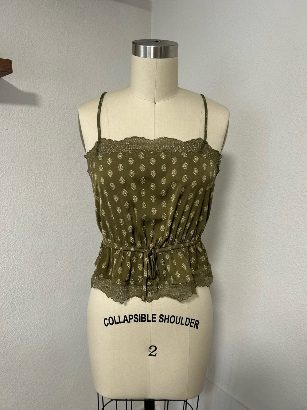 Target Olive Green Lace-Trim Drawstring Cami